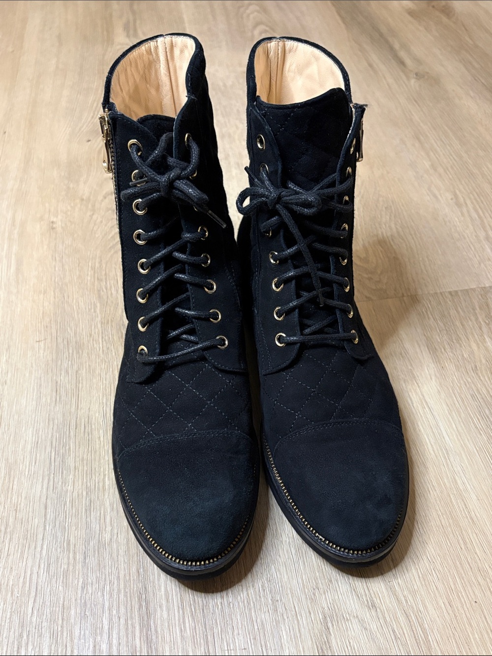 Ron White Tiffany Weatherproof Quilted Suede Combat Boots Black size 40 designer - Picture 2 of 10